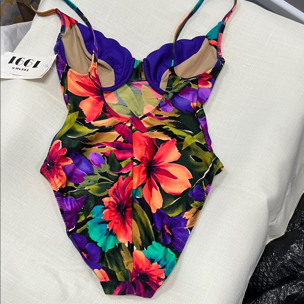 Vintage  Women's Floral One Piece Swimsuit - Multicolor size 14
